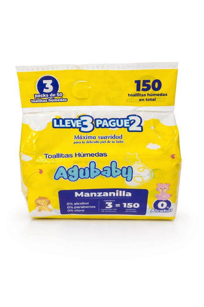 Imagen de PACK 3 TOALLITAS HUMEDAS MANZANILLA AGUBABY