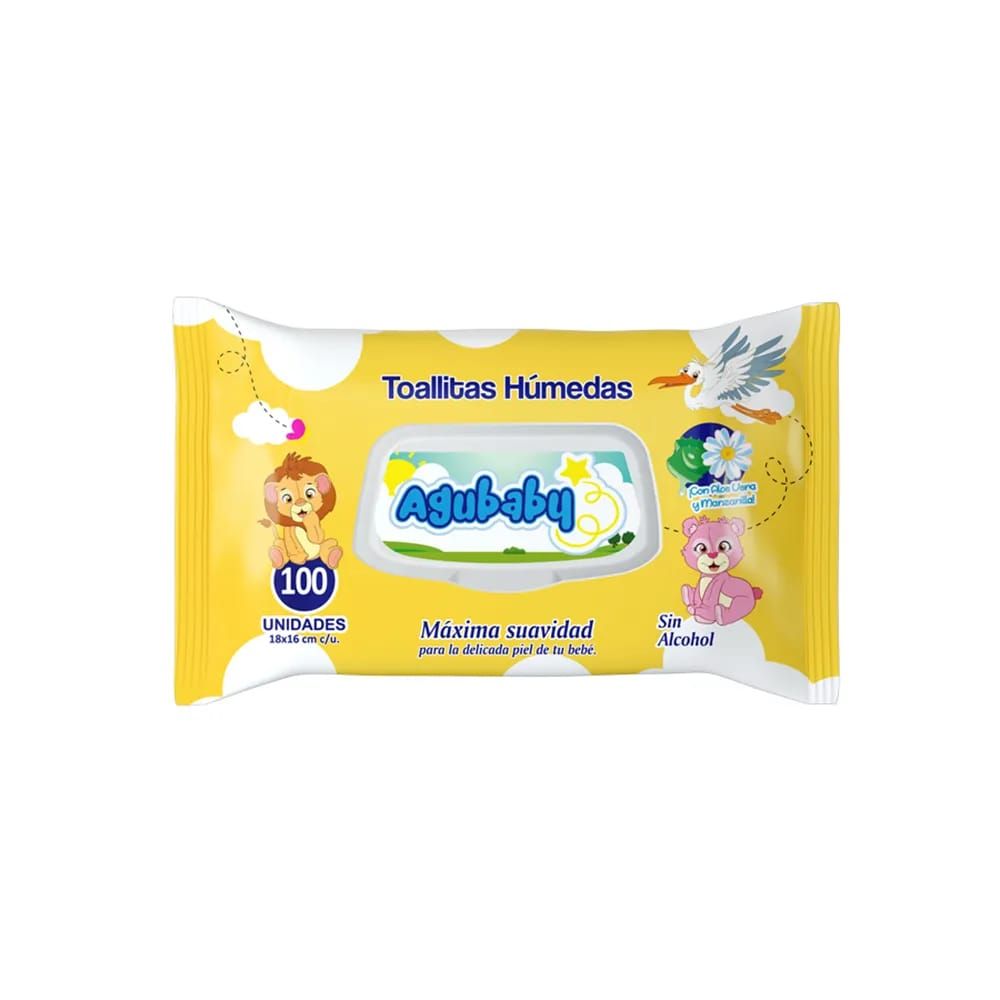 Imagen de TOALLITAS HUMEDAS MANZANILLA AGUBABY 100UNID