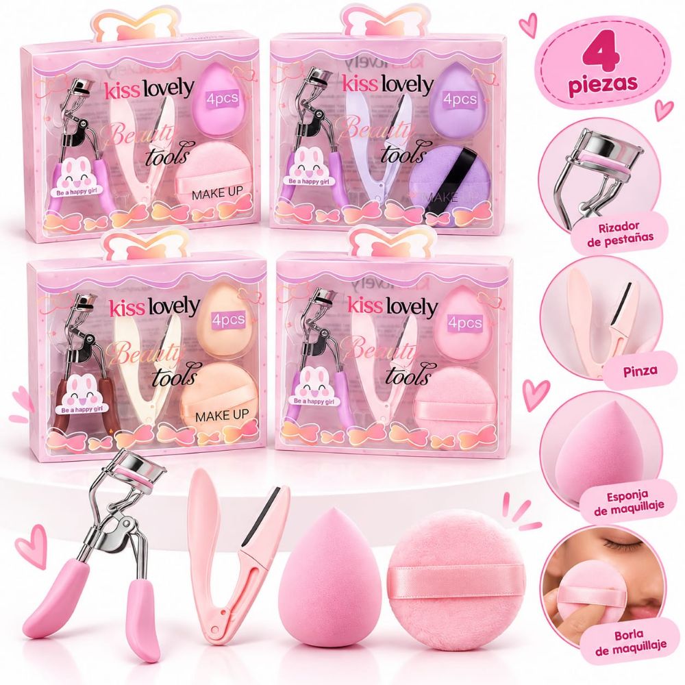 Imagen de SET 4PCS ARQUEADOR + ESPONJA KISS LOVELY BX-3895